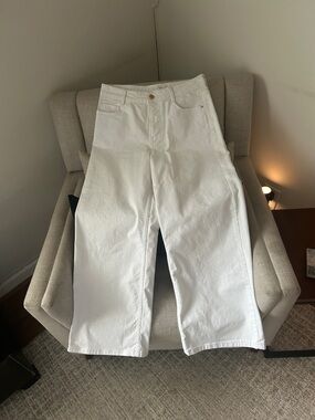 Zara White Denim Wide-Leg Cropped Jeans